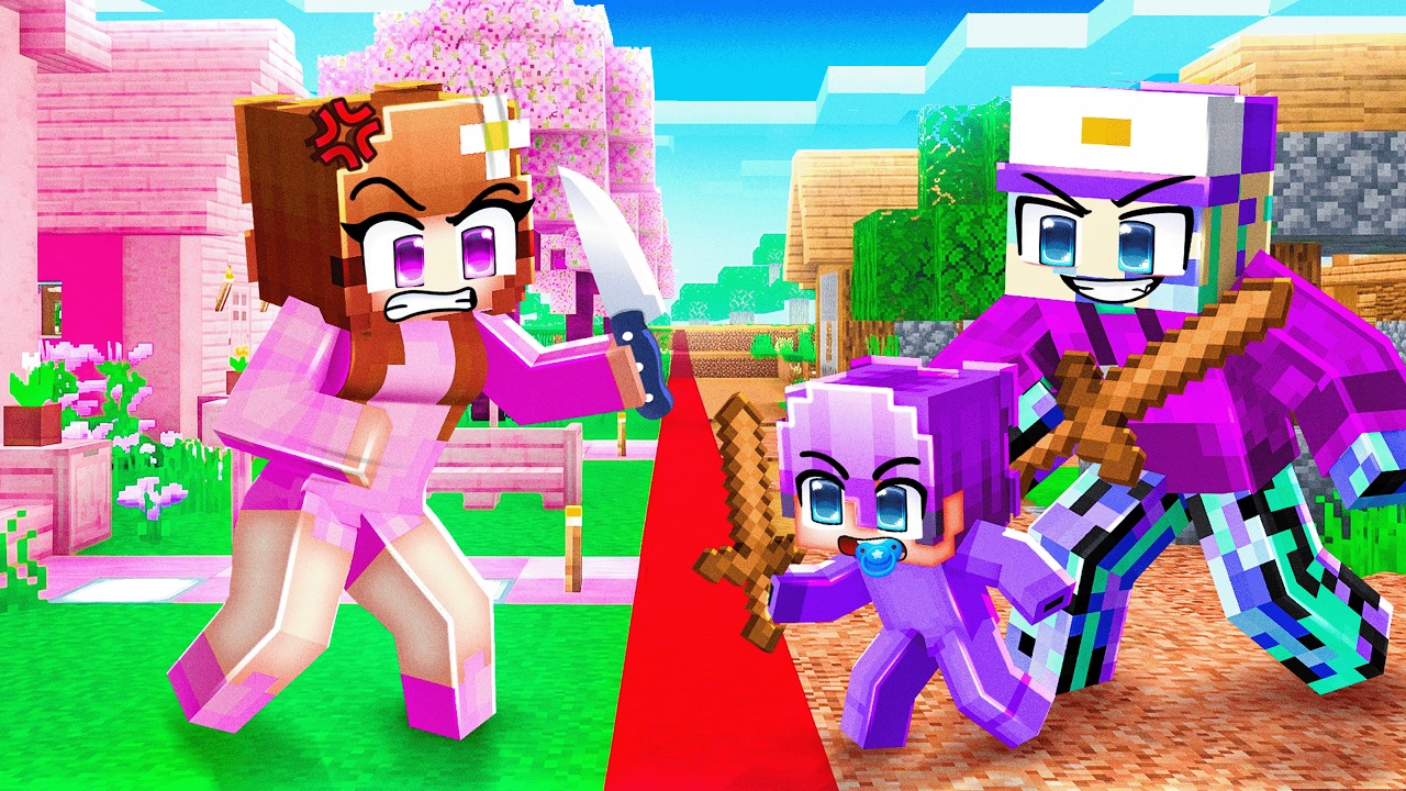 The Girls SPLIT the VILLAGE IN HALF in Minecraft!