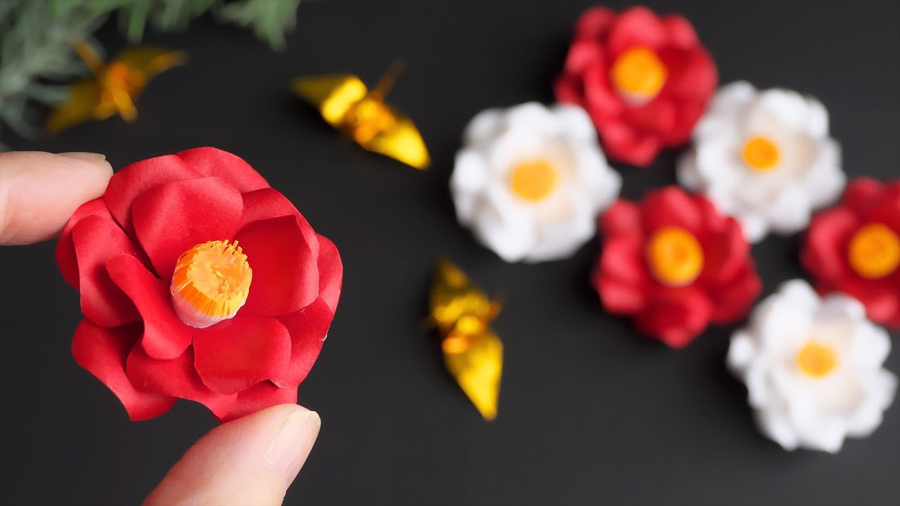 紙で作る八重咲きの椿の作り方 - DIY How to Make Paper Camellia Flowers