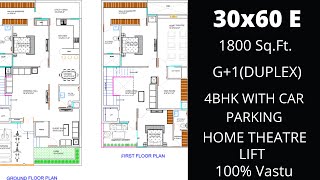 30x60 East Facing House Plan As Per Vastu | 4BHK