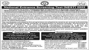 National Entrance Screening Test (NEST)-2022