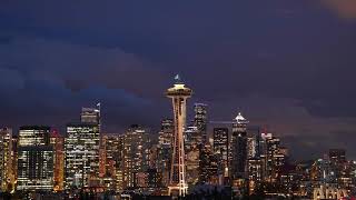 Day to night timelapse of the Seattle skyline.