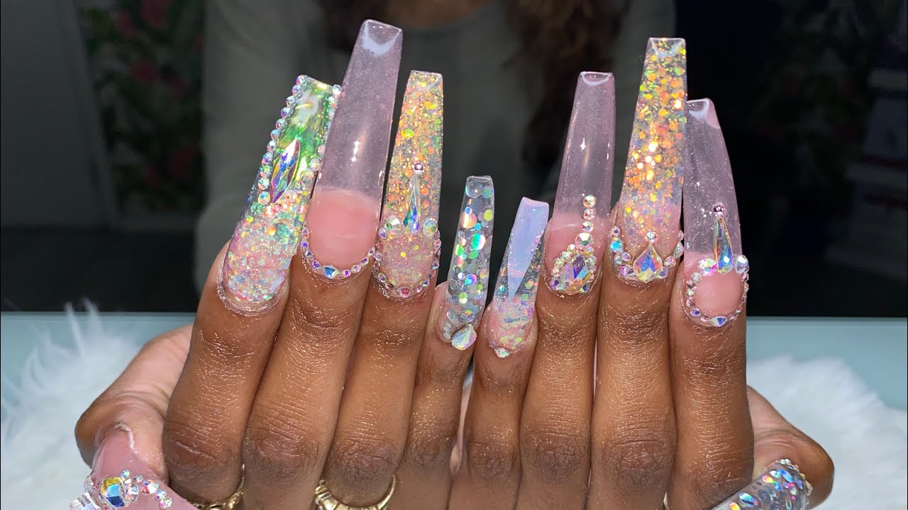 Top more than 145 clear glitter acrylic nails super hot - ceg.edu.vn