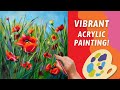 Bright whimsical acrylic poppy painting creating a playful painting by annie troe