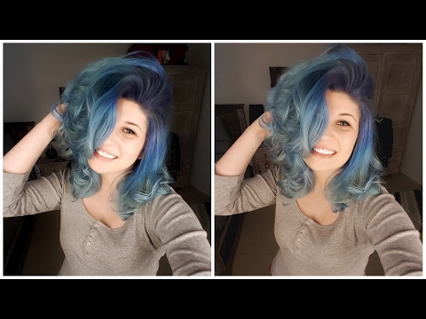 From Green To Purple Blue Ombre Hair Wavy Blow Dry Youtube