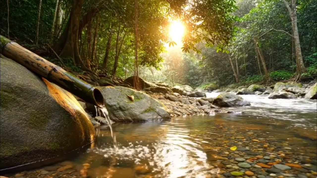 Relaxing sound of flowing water, Bamboo Water - RELAXING MUSIC - HD Video