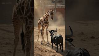 giraffe fight bull #bull #fighting #video #ai #animals #viral #thnksforwatching #shorts 🦬🦒🦬🦒