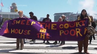 Demonstrators show support for the homeless as Supreme Court hears case