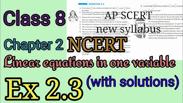 Ex: 2.3,Linear Equations in one variable, Chapter 2,Class 8, NCERT,AP SCERT new syllabus.