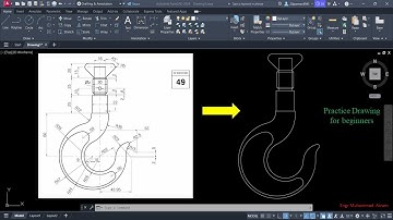 Crane Hook 2D Drawing in AutoCAD | Full step by step Tutorial for Beginners | Exercise 49