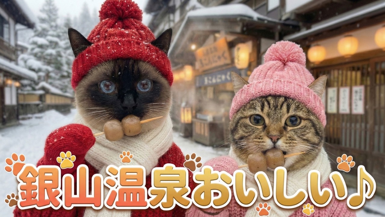 猫の兄妹の銀山温泉Vlog♪温泉よりグルメが目当て？【後半にはクチャクチャASMRもあるよ♪】