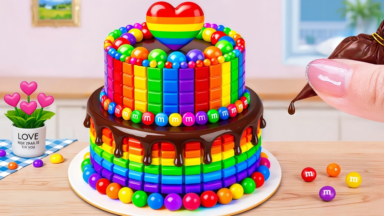Tasty Mini Rainbow Buttercream Kitkat Chocolate Cake ASMR 1000+ Rainbow ...