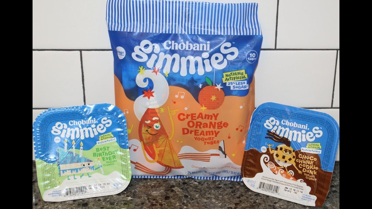 Chobani Gimmies: Best Birthday, Choco Chunk Cookie Dunk & Creamy Orange Yogurt Tubes