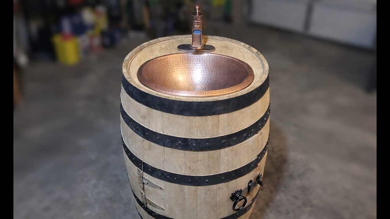 Making a Whiskey Barrel Vanity with Copper Sink for the Bathroom Bunkie