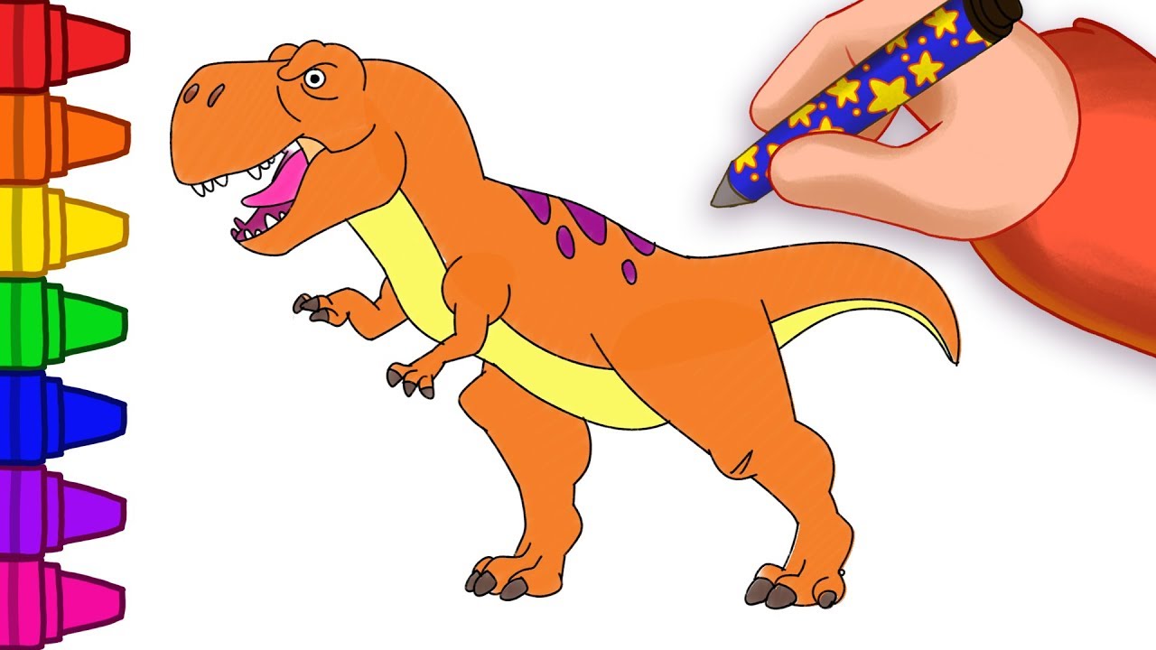 New Trex From Jurassic World Drawing and Coloring - How to Draw Dinosaur  for Kids - YouTube