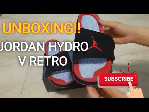 UNBOXING JORDAN HYDRO V RETRO ( LEGIT CHECK & ASMR) BLACK UNIVERSITY RED