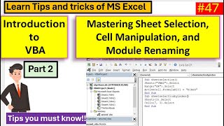 47. VBA class 2 | writing code of selecting sheets, cells, renaming module name | In Nepali