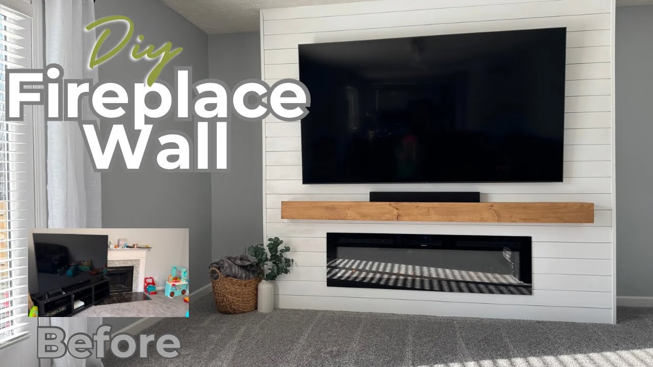 How to build a fireplace wall | DIY Shiplap electric fireplace and tv wall | UNDER $800!