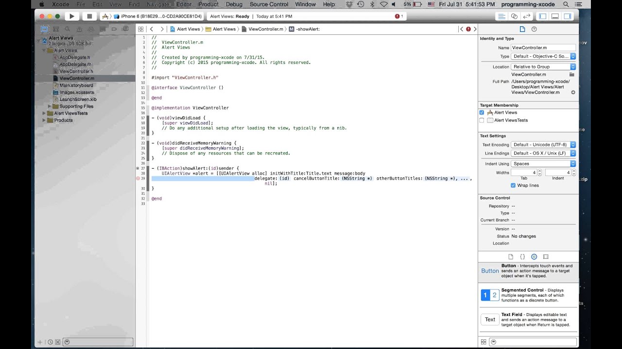 iOS Programming: UIAlertView tutorial in xcode 6 - YouTube