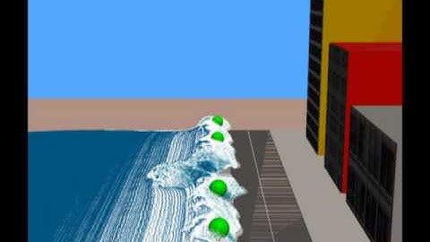 Wave-seawalk interaction with DualSPHysics (SPH on GPU) LATERAL VIEW