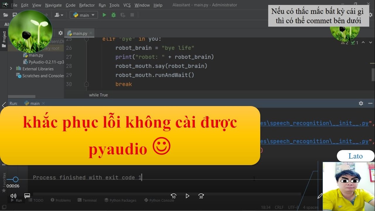 Sửa lỗi không cài được pyaudio năm 2021 "lato' channel" - YouTube