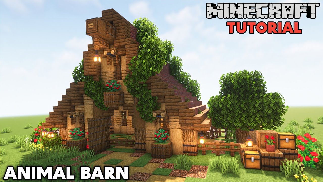 Minecraft How to Build an Animal Barn Cozy Animal Pen Tutorial