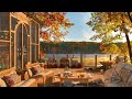 4K Cozy Cabin Porch Coffee Shop Ambience with Smooth Jazz Music to Relax/Study/Work to