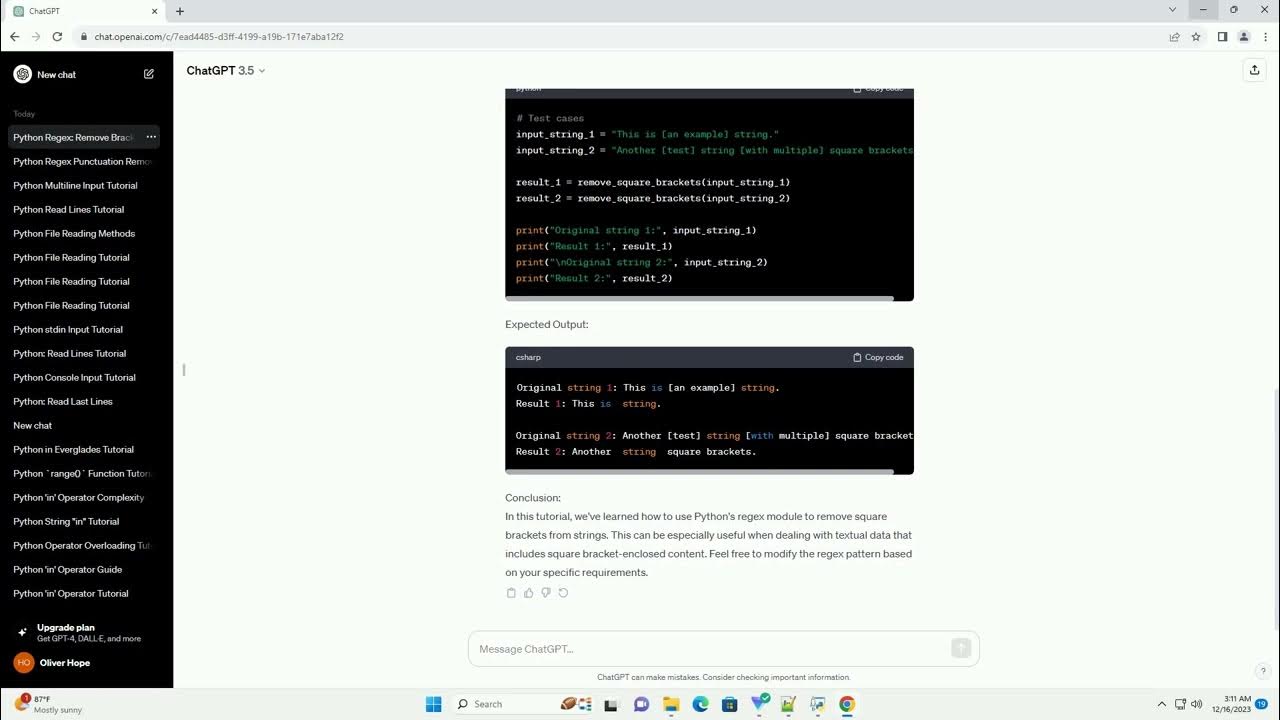 python regex remove square brackets YouTube