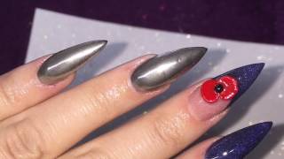 Acrylic Nails | Navy Blue | Chrome | Stiletto nail shape