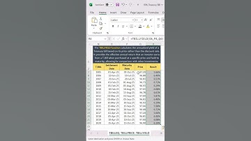 ✅TBILLYIELD Function in excel | How to use TBILLYIELD |  #excel #excelfunction#shortvideo #shorts
