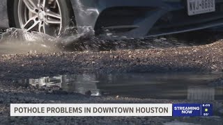 Downtown Houston cratered with potholes after winter storms