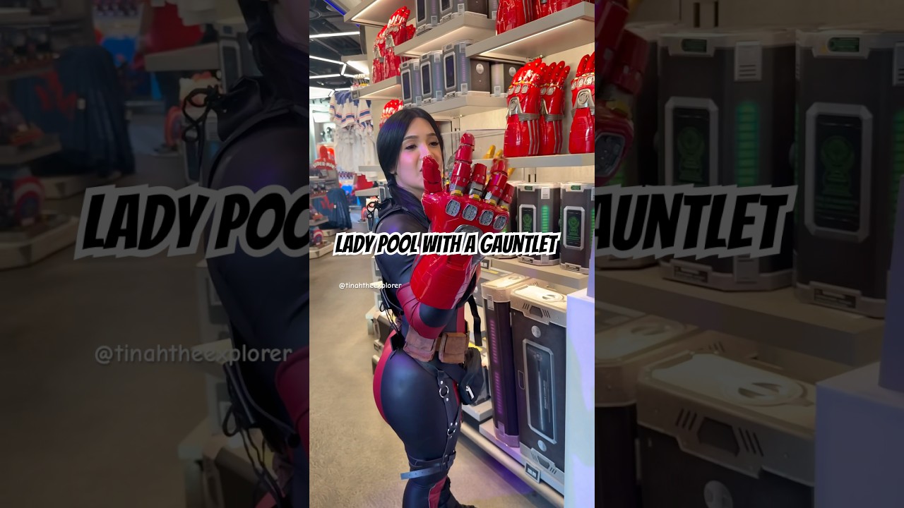 Trying on the nano gauntlet at DCA disneyland #ladypool#guardiansofthegalaxy #cosplay #viralvideo