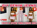 DIY TIKTOK DENIM JEANS INTO A SKIRT AND TOP| BEGINNER FRIENDLY #easy