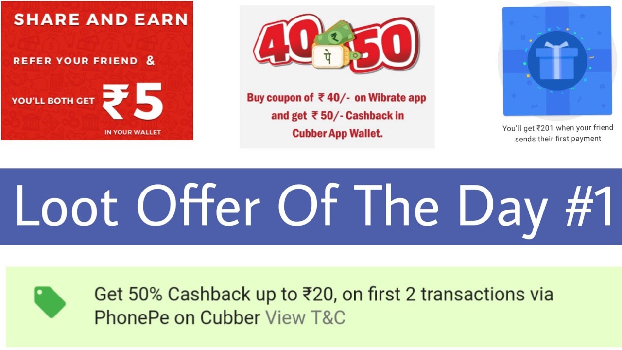 Google Pay ₹201 Per Refer, Cubber ₹50 Free Recharge Offer, Phonepe 50% Cashback Offer, ₹5 Per Refer techo de cristal