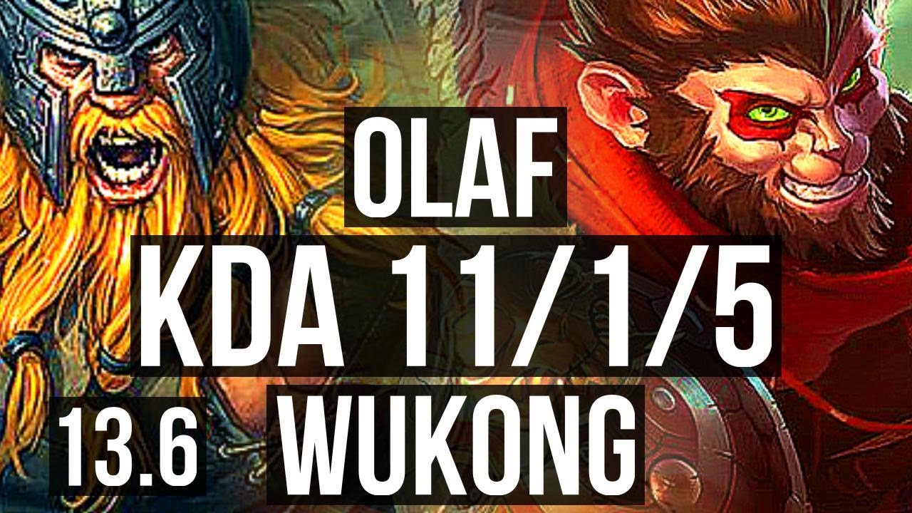 OLAF vs WUKONG (TOP) | Rank 2 Olaf, 11/1/5, 7 solo kills, 66% winrate | TR Challenger | 13.6