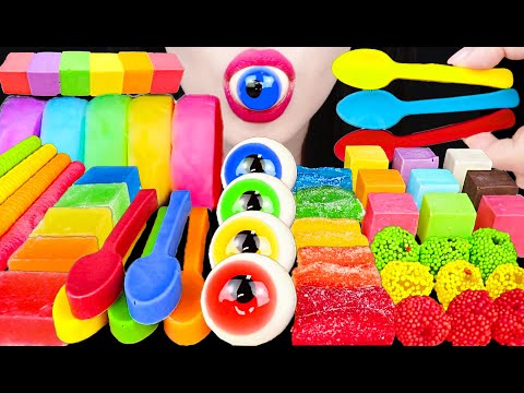 ASMR Rainbow <strong>Kohakuto</strong> Edible Spoon Jelly 레인보우 코하쿠토 젤리 숟가락 먹방 Mukbang, Eating