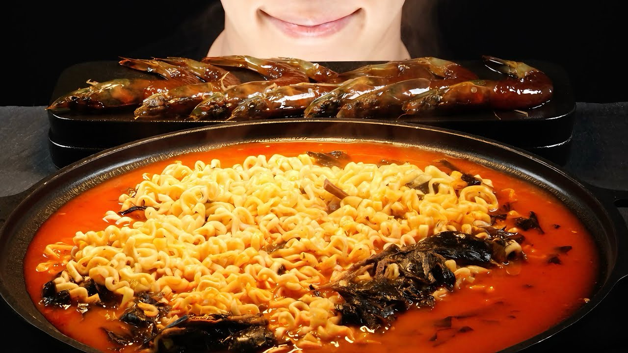 🦐 간장새우 + 🔥 불닭미역탕면 먹방 ASMRSoy Sauce Shrimp & Buldak Seaweed Ramen Mukbang ASMR