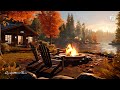 Cozy Fall Evening Ambience 🍂 with Relaxing Jazz playlist, Bonfire ASMR, Music to Study, Chill