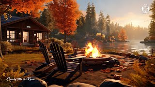 Cozy Fall Evening Ambience 🍂 with Relaxing Jazz playlist, Bonfire ASMR, Music to Study, Chill