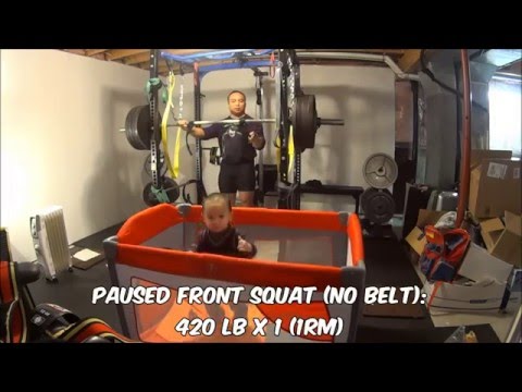 Paused Front Squat (No Belt): 420 lb x 1 (1RM)& Paused Front Squat: 370 lb x 5 (5RM)