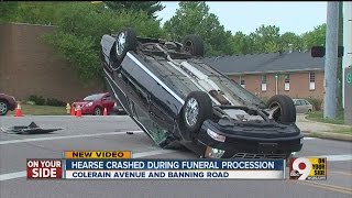 Crash flips hearse upside down