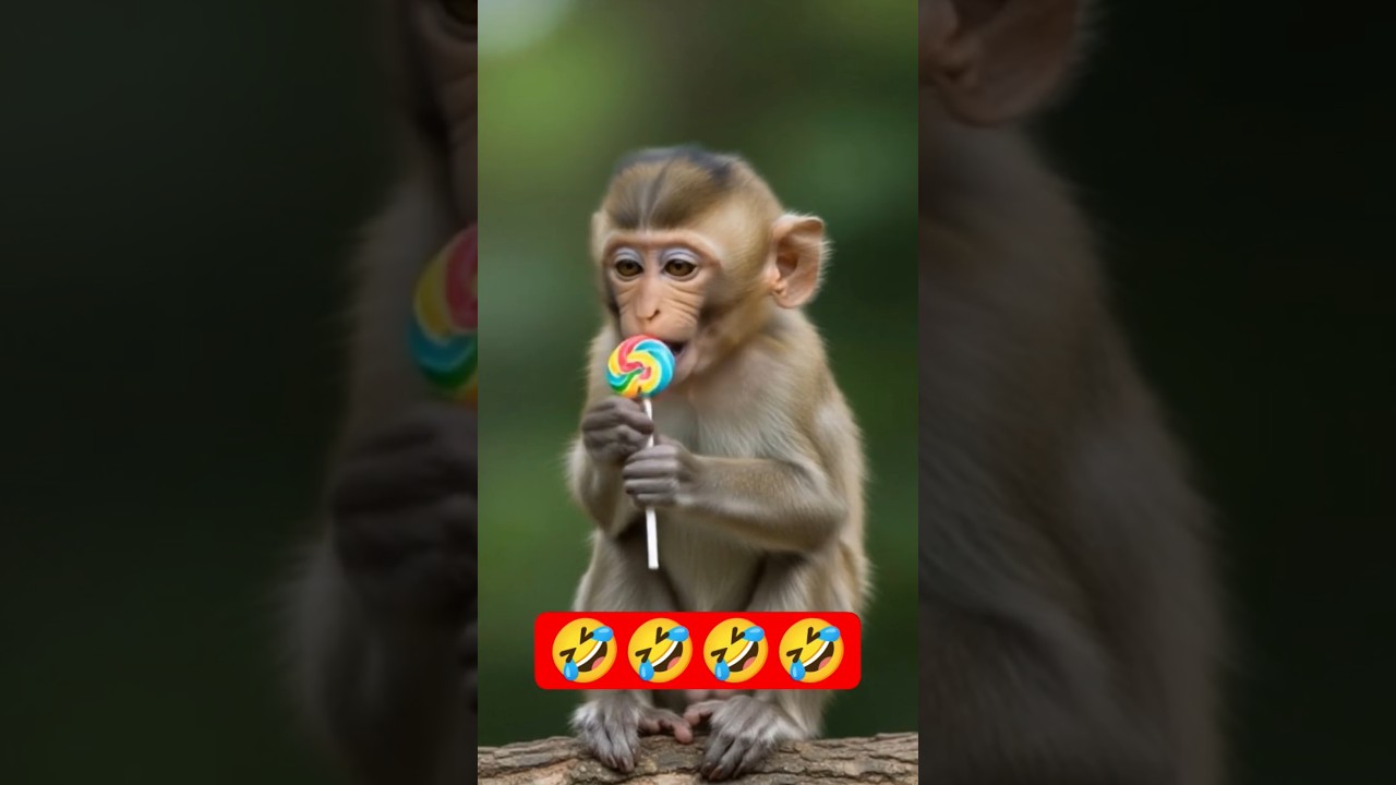 Baby Monkey Tastes a Lollipop… Then Bursts Into Laughter! 🍭😂