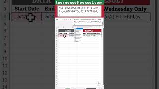 List Specific Days between two Dates using Formula in #Excel with Dynamic Functions #LET #FILTER
