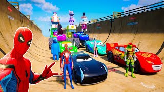 GTA V SPIDERMAN, GODZILLA x KONG - Epic New Stunt Race For Car Racing Challenge by Trevor and Shark
