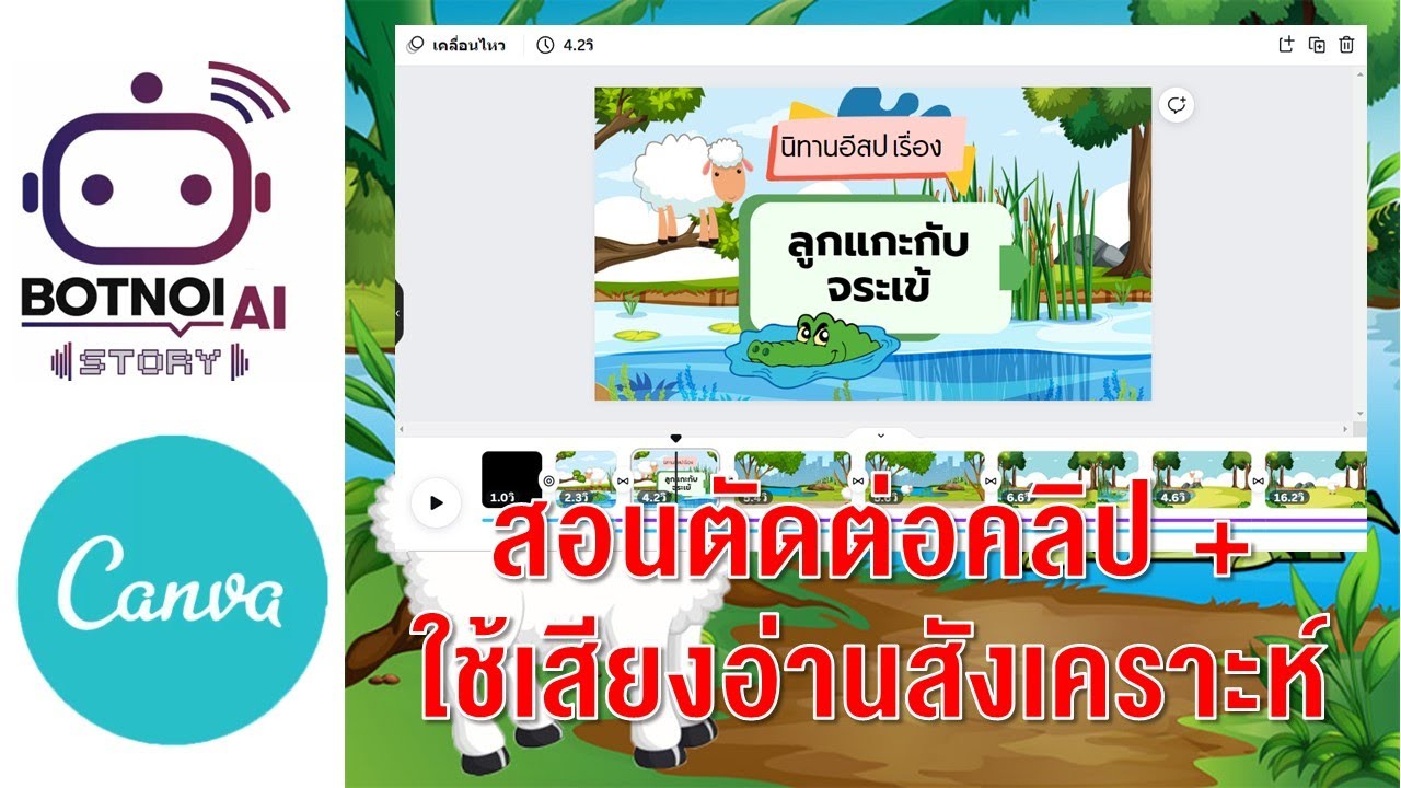 สอนตัดต่อคลิปสื่อการสอนด้วย Canva และใช้เสียงบรรยายจาก Botnoi Voice