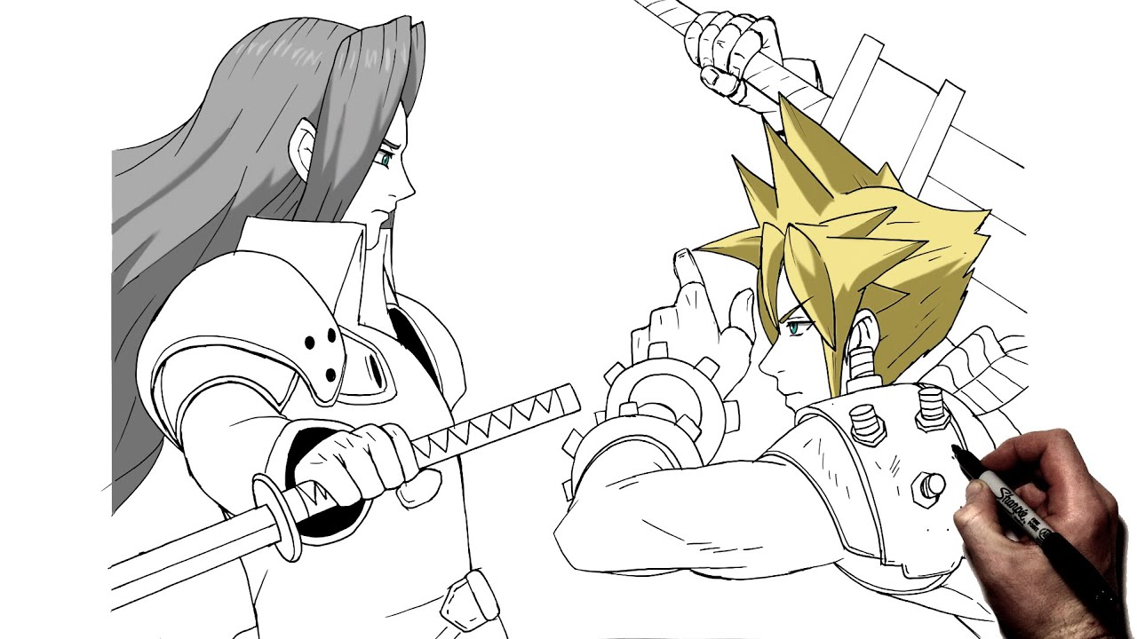 How To Draw Cloud Vs Sephiroth | Step By Step | Final Fantasy