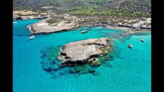 Blue lagoon Beach from the sky  - Drone video - 15/8/2020 Paphos, Akamas, Cyprus.