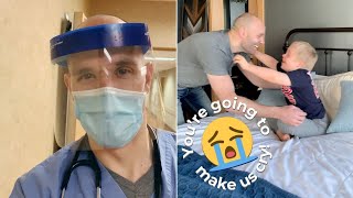 Doctor Working On Front Lines Surprise Children On Return Home