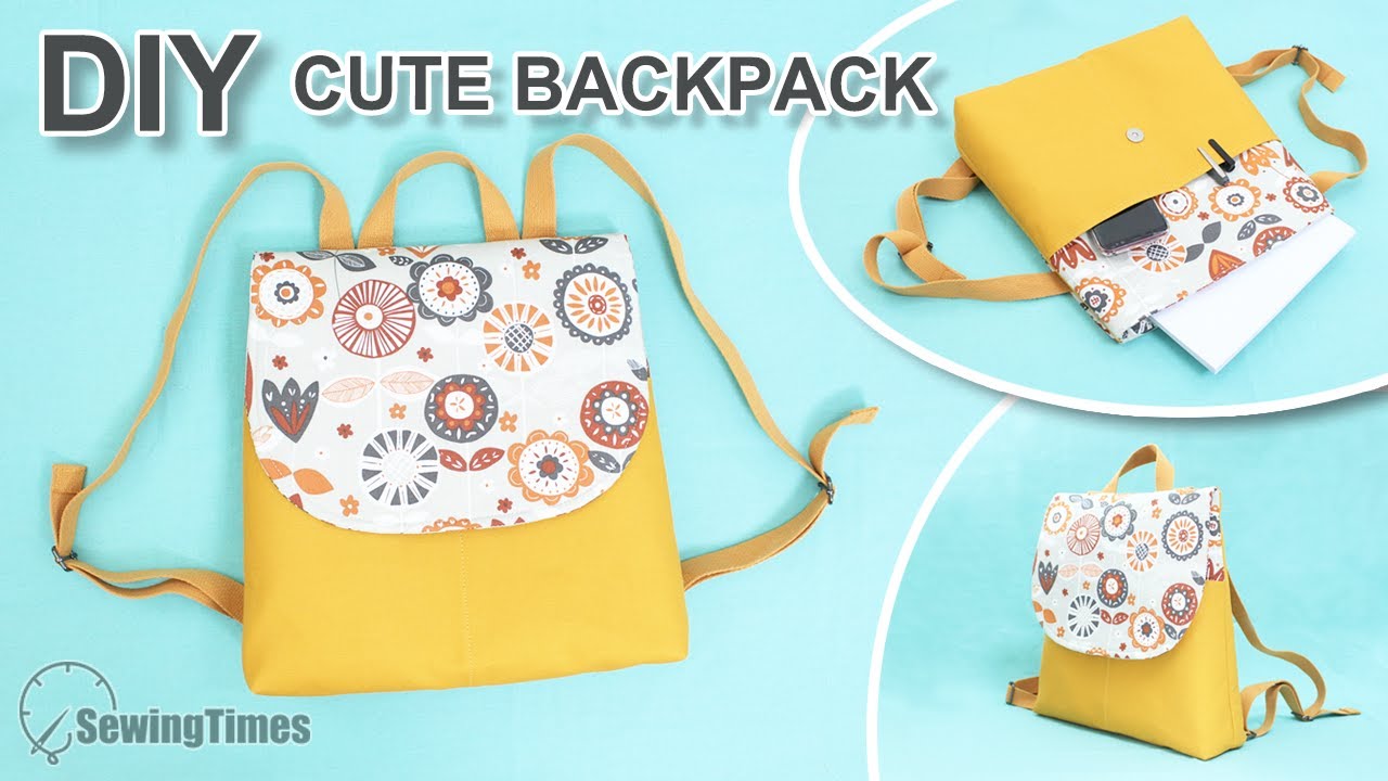 DIY CUTE BACKPACK TUTORIAL  How to make a bag with cover and pockets  [sewingtimes] 