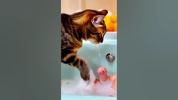 Watch the video about Cat bathing cute baby🥰 #shorts