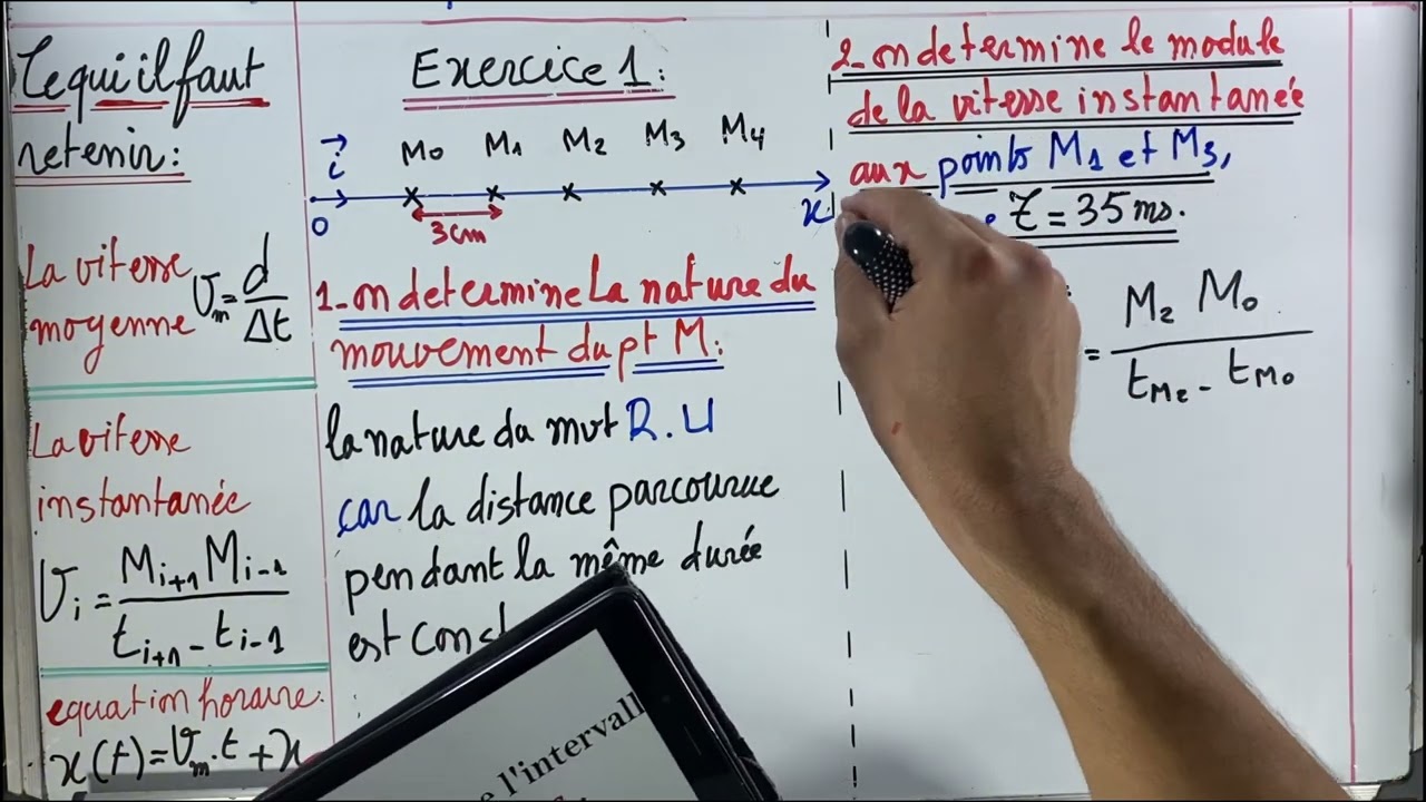Exercice Nº1/TCS/LE MOUVEMENT /vecteur vitesse/vitesse moyenne/vitesse instantanée/équation horaire